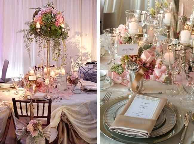 decoration table chic mariage rose ivoire et argent